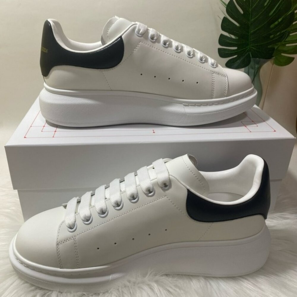 Alexander McQueen White and Black Leather Sneakers